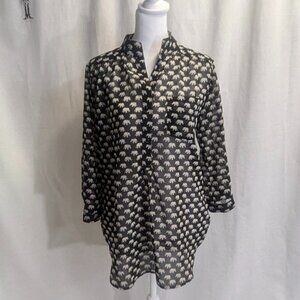 CALS Size Small Sheer Black/White Tunic w/ Elephants